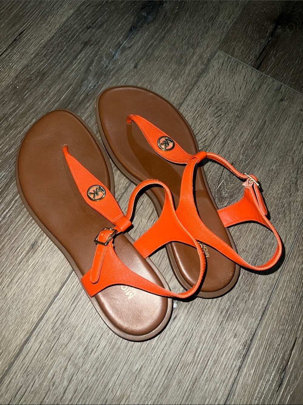 Women’s Michael Kors Orange and Brown T-Strap Sandals